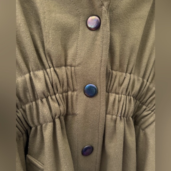 Anthropologie SUNNER Camel Gold Cinched Waist Snap Button Down Wool Cape Sz M - Picture 4 of 9